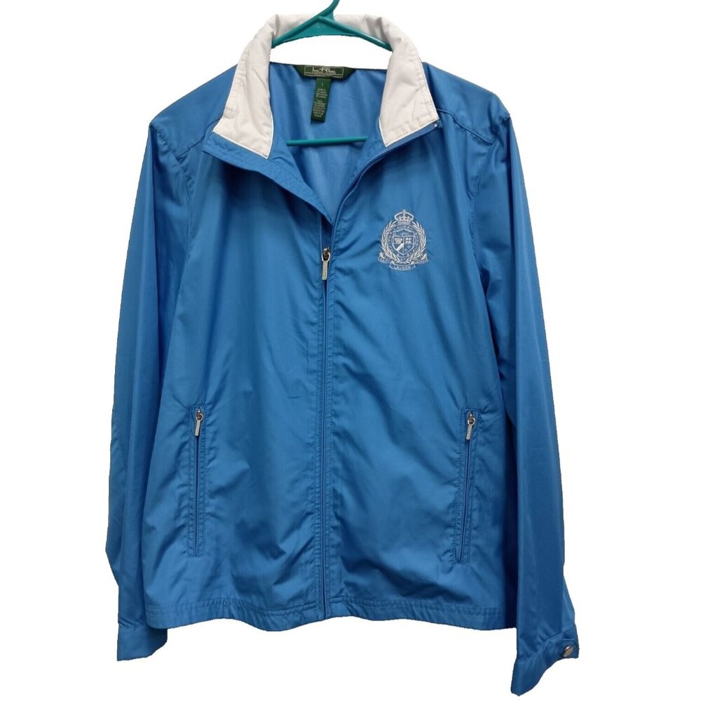 Lauren Ralph Lauren Windbreaker Jacket Womens Large Blue Embroidered Logo Active